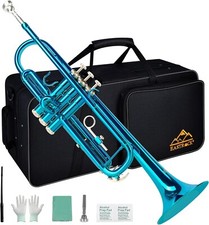EASTROCK Trumpet Brass Bb Nickel Sea Blue Instrument w/ Case