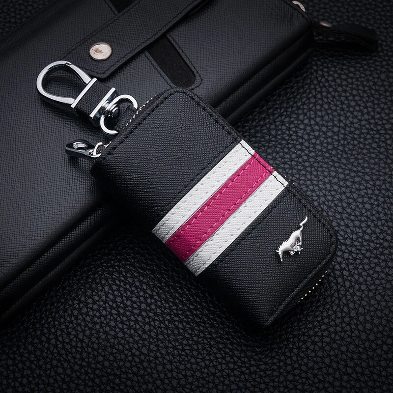 Tricolor Stripe Leather Car Remote Key Chain Holder Case Bag Fit for Mustang - Image 3 of 4
