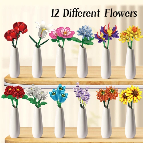 1064 Tlg. Blumen Bausteine Set Blumenstrauß Bauklötze Bauspielzeug für Erwachsen - Bild 4 von 12