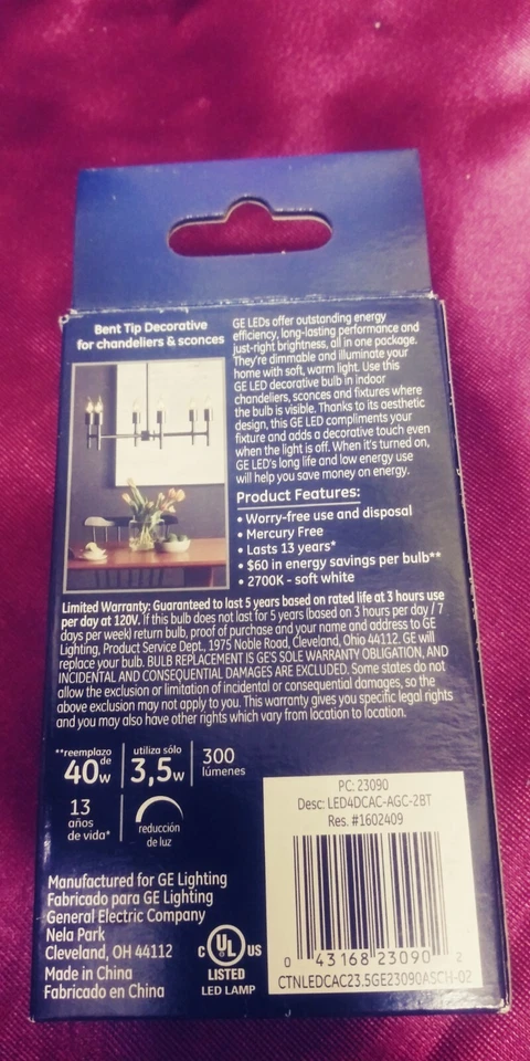 14- GE LED Soft White 40w/3.5w Decorative Clear Candelabra LED CAC Bulbs - Image 3 of 3