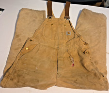 Vintage Carhartt Union Made USA Duck Canvas Insulated Bib Overalls Brown 38x32