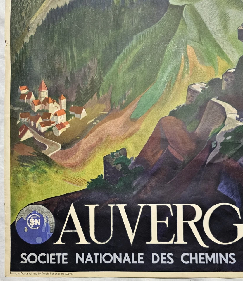  Affiche originale A.Giroux 1938 - SNCF Auvergne - 100 X 62 cm - Paul Martial  - Photo 4/4