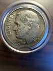 1958 D Roosevelt, Silver Dime. Very Good Conditions. Special Acrylic Holder. 90%