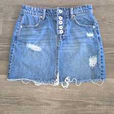 Vanilla Star Blue Distressed Mini Skirt waist 25