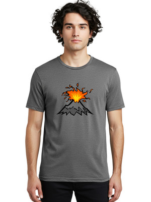 Volcano-Eruption Mens Graphic Tee, 100% Cotton, Casual Summer Wear