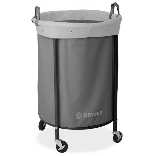 OPEN BOX - Commercial Round Rolling Canvas Bin Laundry Hamper on Wheels, Gray.