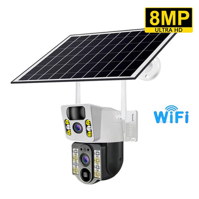 8MP 4K Drahtlose Solar Kamera 4G Sim Outdoor Dual Objektiv Wifi IP Kamera PIR Na