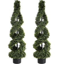 46Inch Double Spiral Artificial Boxwood Topiary Tree 4" Plants Fake Faux Plan...