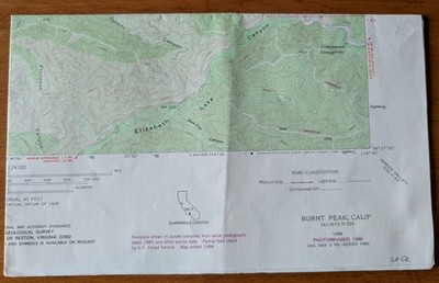 USGS Topo Map 7.5' Quad Burnt Peak, California 34118-F5-TF-024, 1958 (rev 1988)