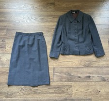 Vintage 1940s 1950s Handmacher Gray Wool Skirt Suit, Jacket  Skirt Set