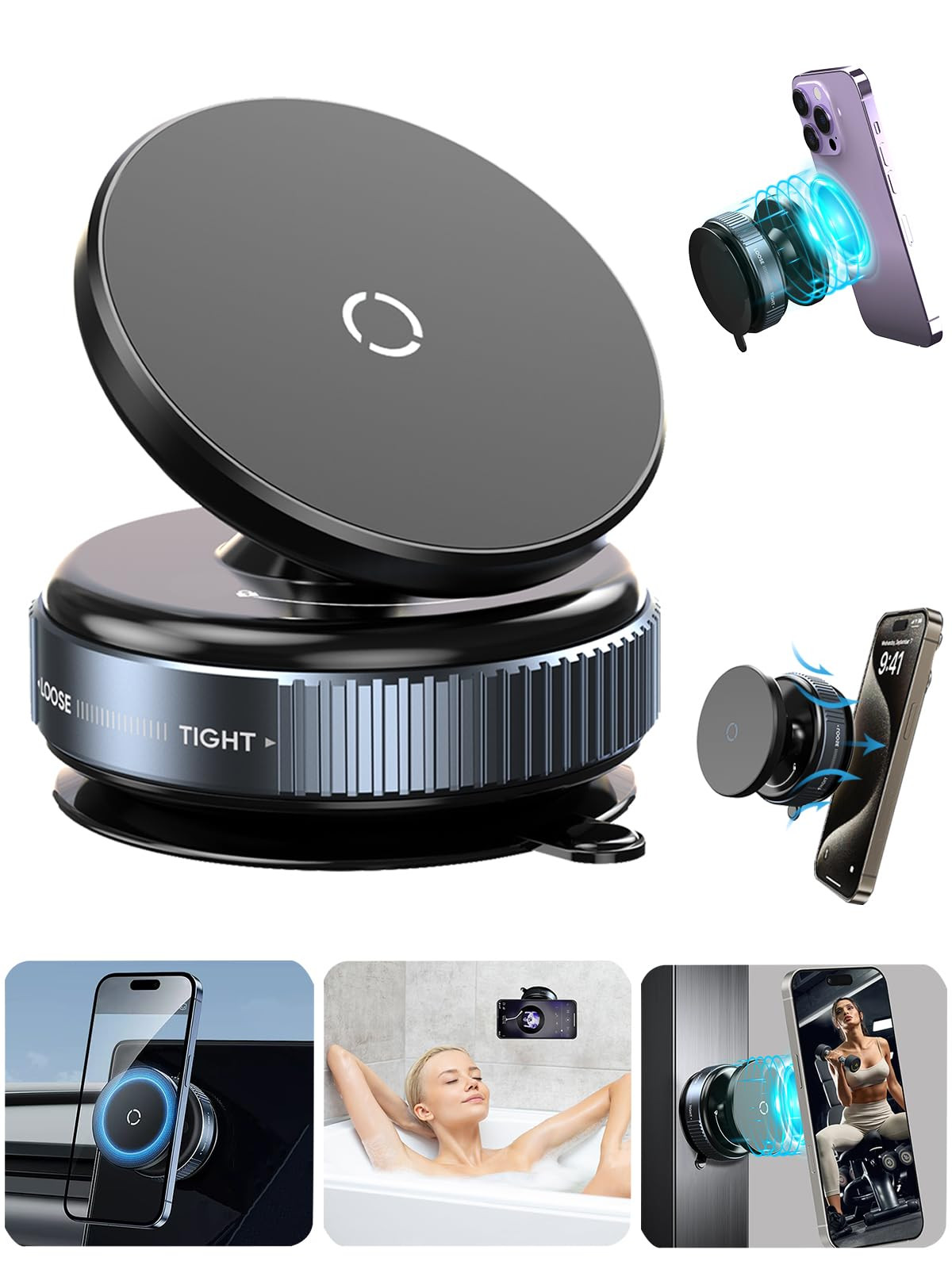 Upgraded Strong Magnetic Car Phone Mount with Vacuum Suction for Secure Hands-Free Driving
