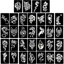 32 Patterns Temporary Tattoo Stencils - 4 Large A4 4 Count Pack of 1 , Black