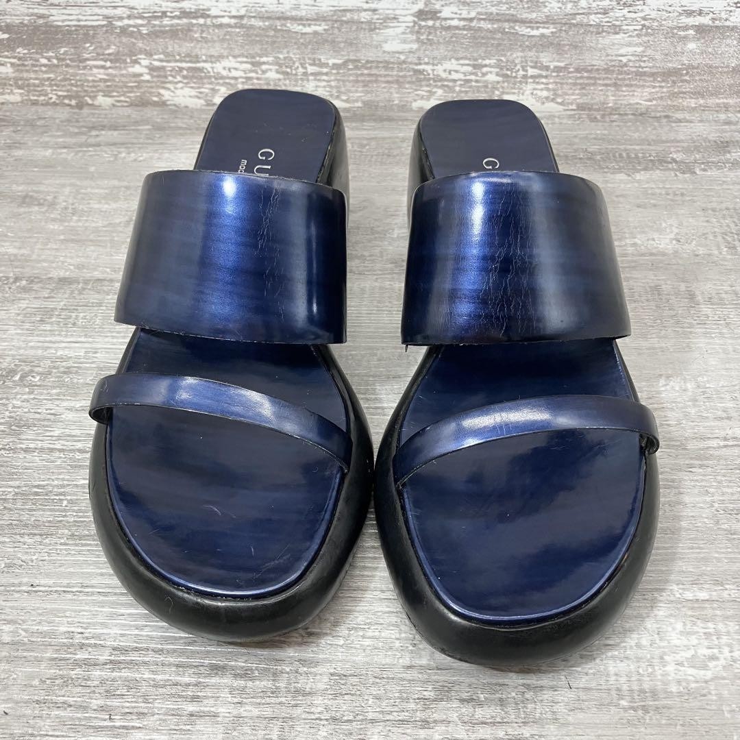 APL Gucci sandali mules tacco pelle blu navy nero EU36 US6 90713c
