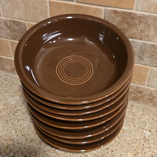 Set of 8 Fiesta Chocolate Brown Bowls with Rings Pattern, Round, Glossy Finish