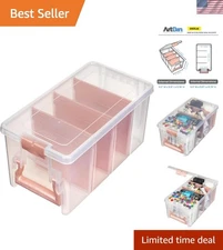 Stylish Rose Gold Craft Organizer - Portable Plastic Case with 3 Dividers