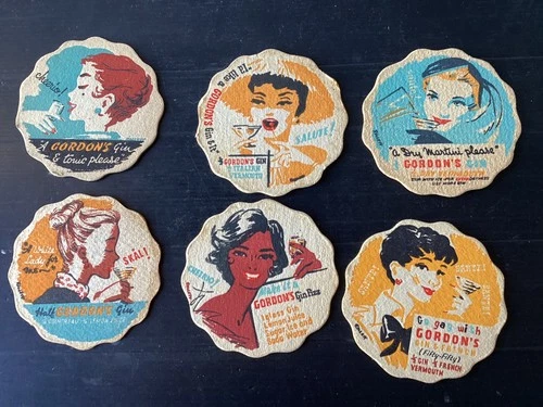 complete set of 6  Gordon,s Gin 1960,s    Issue collectable COASTERS ,