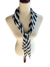 Vintage Dark Navy  White Diagonal Stripe Neck Scarf Rayon Angled End 10"x64"