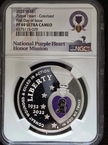  2022-W Colorized Purple Heart Silver NGC PF69 fdoi, NO RESERVE