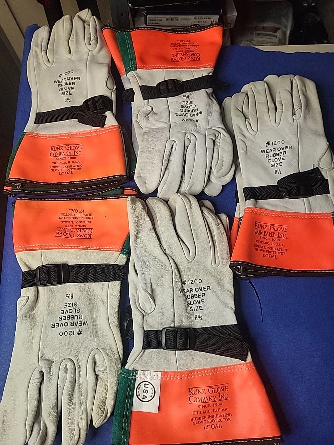 5 Pairs Kunz Glove #1200 Wear Over Rubber Insulating Lineman Glove Size 8 1/2