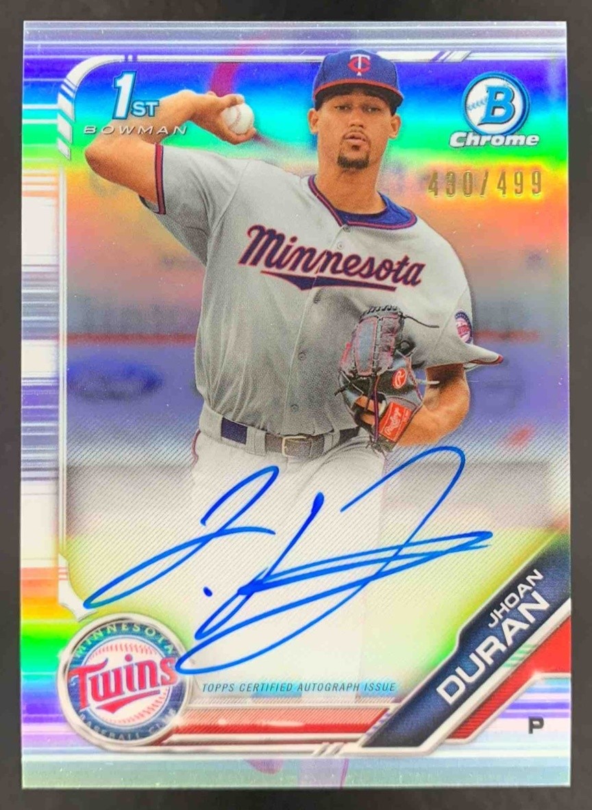 Jhoan Duran 2019 Bowman Chrome Prospects Auto Refractor Twins /499