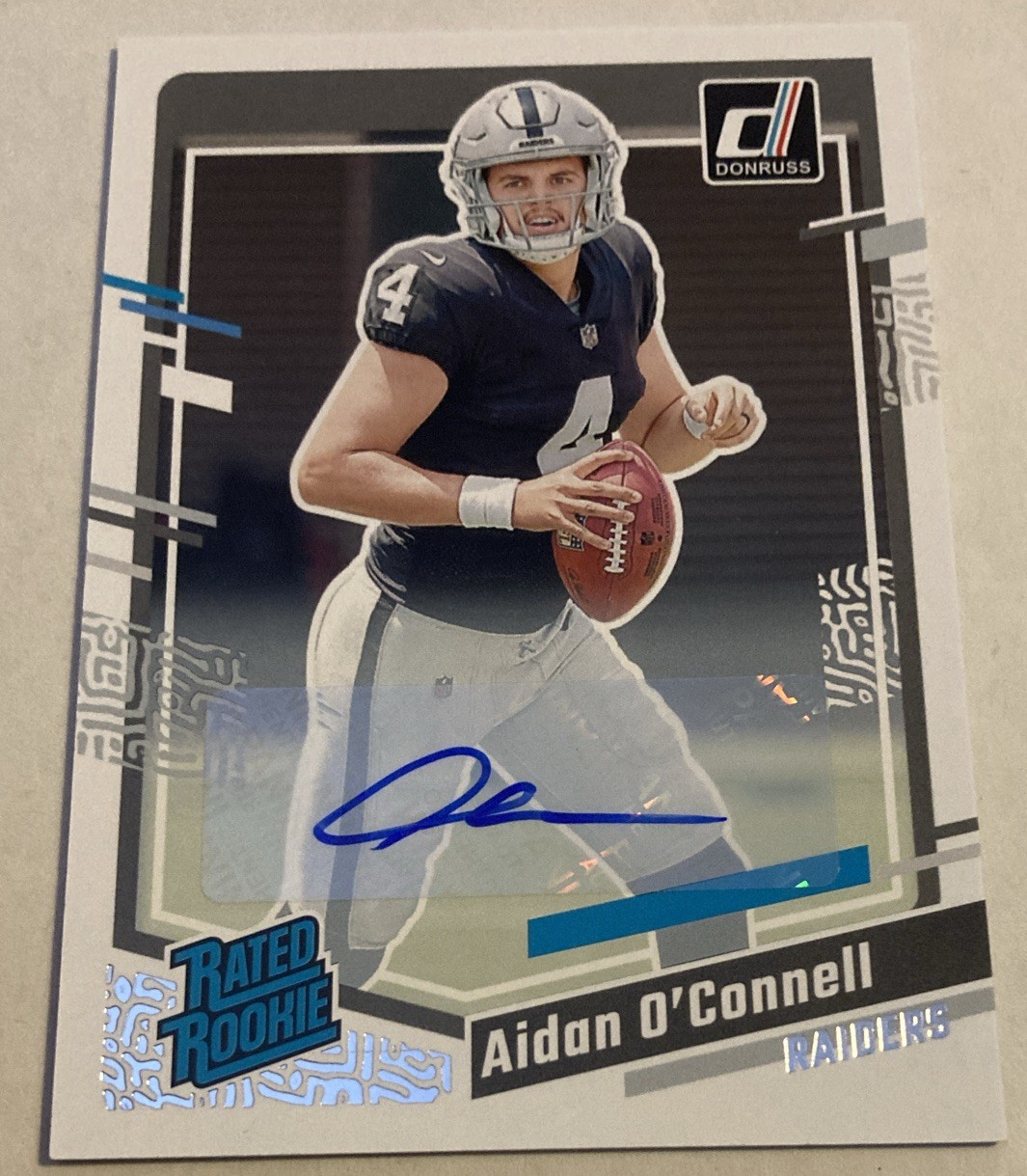 Aidan O'Connell Rated Rookie RC AUTO 2023 Donruss Card #360 Las Vegas Raiders