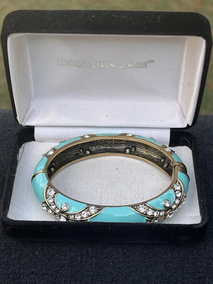 Pulseira Heidi Daus Newport chique esmalte azul-petróleo strass 6,5"  - Imagem 3 de 3