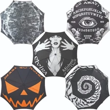 Kreepsville 666 Black Rain Umbrella Elvira Halloween Pumpkin Ouija Bats Goth NWT