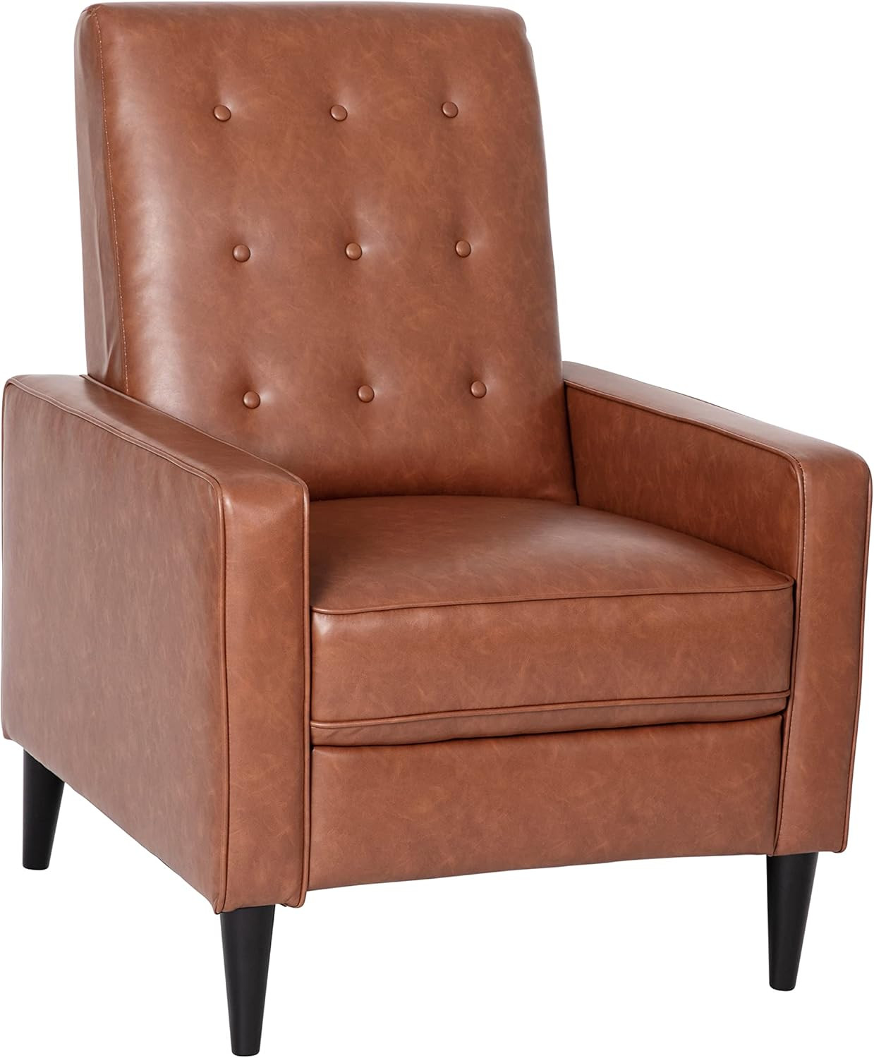Cognac Faux Leather Mid-Century Tufted Pushback Recliner Chair