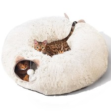 Cat Tunnel with Cat Bed for Indoor Cats, Soft Plush Peekaboo Cat Cave Donut T...