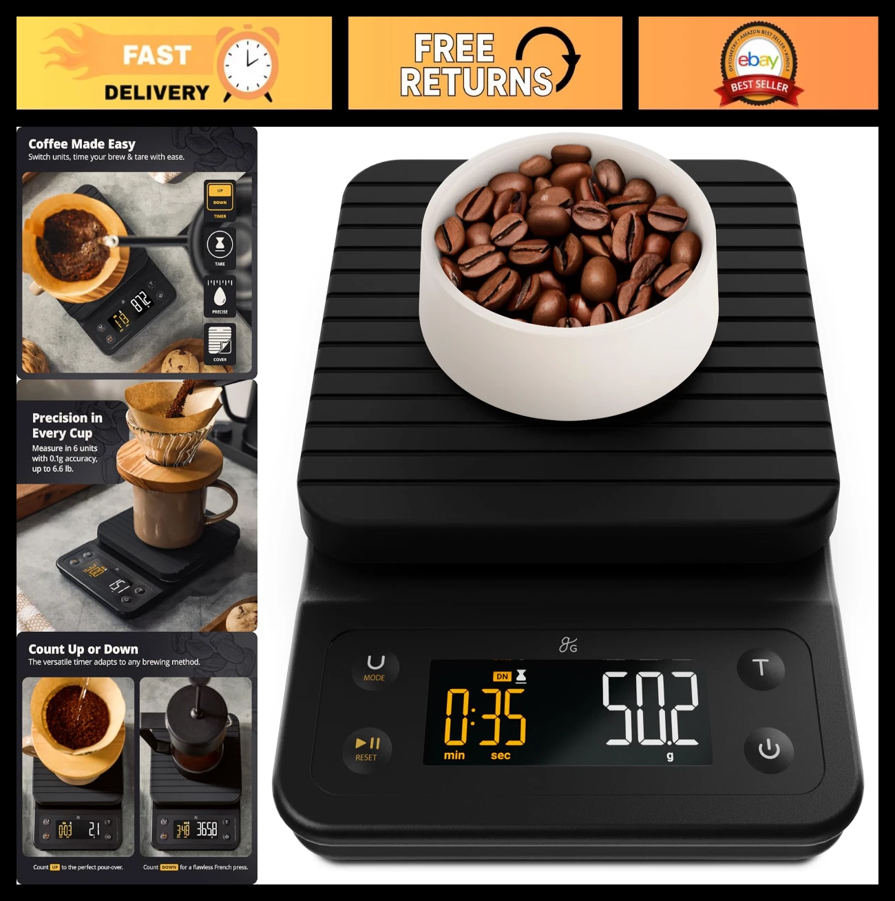 Precision Digital Coffee Scale with Timer - 0.1g Accuracy for Pour-Over & Espres