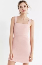 Urban Outfitters Britt Textured Square Neck Mini Pink Peach Dress Sz SP Coquette