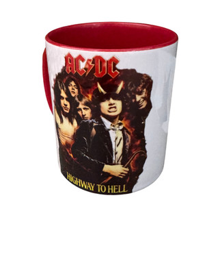 AC/DC Highway to Hell Coffee Mug, White and Red, 11 oz, Rock Band Graphic