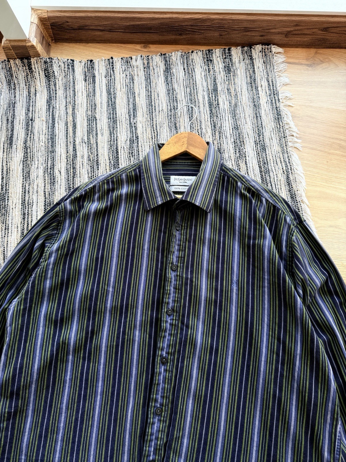 CAMICIA VINTAGE YVES SAINT LAURENT YSL A RIGHE LOGO BOTTONI UOMO TAGLIA XL