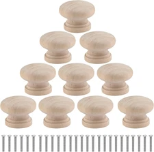 Uenhoy 30 Pcs round Wooden Cabinet Knobs 1-1/8" (28Mm) Unfinished Wooden Pulls M