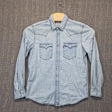 Levi's Western Denim Shirt Mens Medium Pearl Snap Light Wash Standard Fit Cowboy