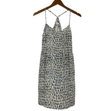 Madewell 0 Women's Sunlight Silk Gray  Navy Brushstroke Cami Slip Dress
