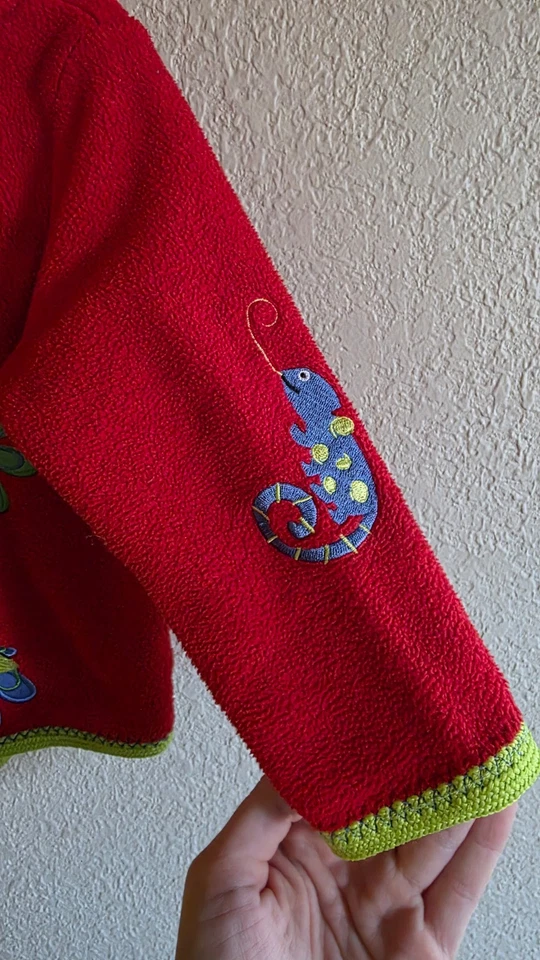 Hanna Andersson 女孩夹克 6-12 个月红色刺绣动物状况完好 — 第 4/4 张图片