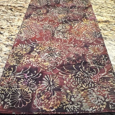 Batik Floral Fabric Brown Gold Multicolor Flowers & Plants Theme 2 yards 14 