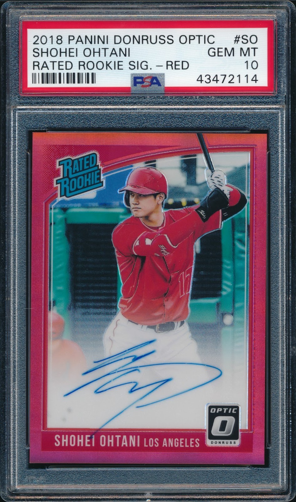 Shohei Ohtani 2018 Donruss Optic Rated Rookie Red Prizm Auto 7/17 PSA 10 Pop 4