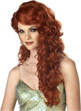 Mermaid Wig Long Curls Red Fancy Dress Up Halloween Adult Costume Accessory