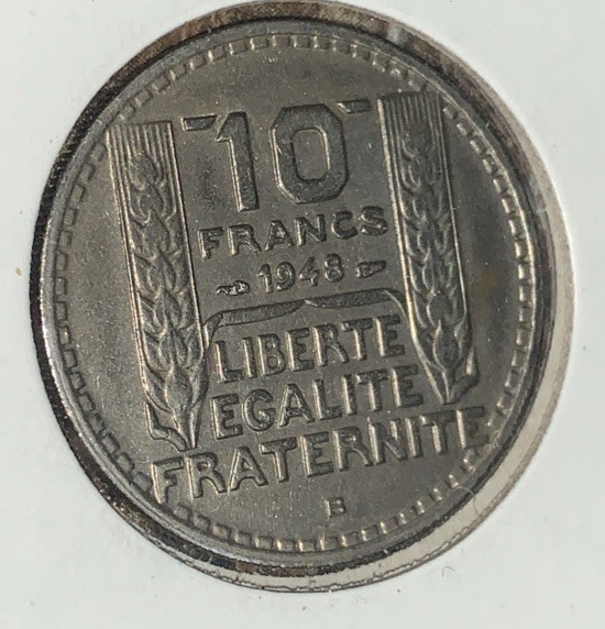 1948 B France 10 Francs Au Coin KM 909.2 High Grade.  XF