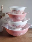 Vintage Pyrex Pastel Pink Full Set Of Gooseberry Mixing Bowls