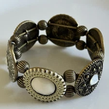 Lia Sophia Bracelet Stretch Antique Brushed Gold/Bronze Intricate Design Crystal