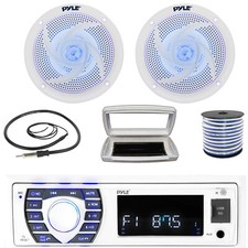 Pyle 1-DIN Marine MP3/SD Stereo W/White Cover, 2x 4" 100W Max Blue LED Speakers