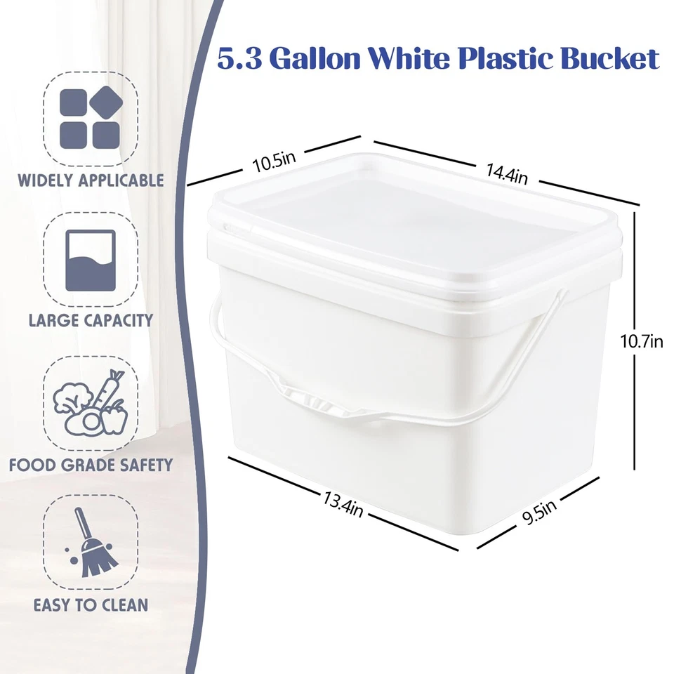 Idotry 4 paquetes cubo de plástico cubo cubo con mango contenedores de grado alimenticio, 5,3 galones Foto 2 de 4