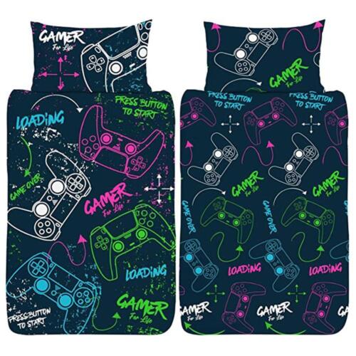 Gamer For Life Single Duvet Cover & Pillowcase Set Neon Gaming Room Reversible - Picture 3 of 3