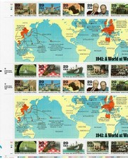 US Sc 2559a-j  WWII 1941  50th Anniversary A World at War Sheet 2 Blocks of 10