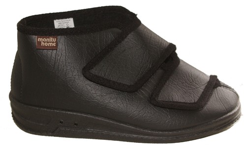 MANITU Seniorien Hausschuhe abwaschbar schwarz 2Klettverschlüsse NEU - Picture 2 of 4