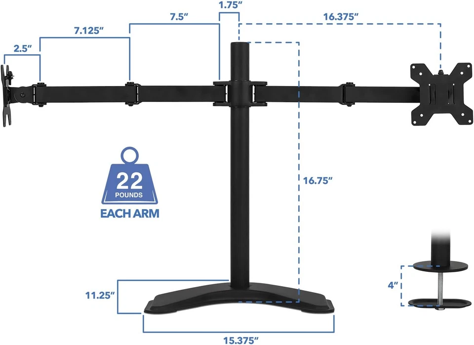 Dual Monitor Stand for Desk - 2 Screen Mount for Two Computer Screens up to 32 I - Image 4 of 4