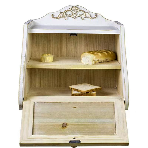 Bamboo Wood Bread Box 2-Layer Large Kitchen Storage Containers Loaf Storage Bin - Picture 2 of 8